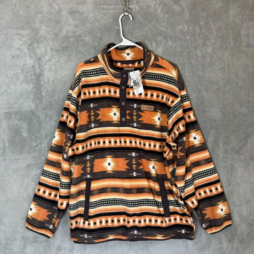 NWT Cinch Men XL Orange Aztec Southwestern Polar Fleece Snap Pullover Western